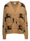 BURBERRY BURBERRY BRITTANY BEIGE OVERSIZE CARDIGAN WITH INTARSIA EQUESTRIAN KNIGHT IN COTTON BLEND WOMAN