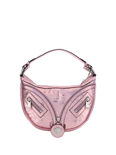Versace Small Hobo Leather Shoulder Bag In Baby Pink/palladio