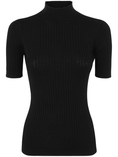 Versace Ribbed-knit Short-sleeve Top In Black