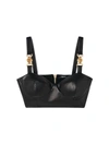 Versace Embellished Jersey-paneled Leather Bustier Top In Nero