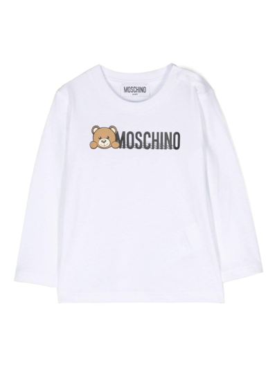 Moschino Babies' Teddy Bear-print Cotton T-shirt In 白色