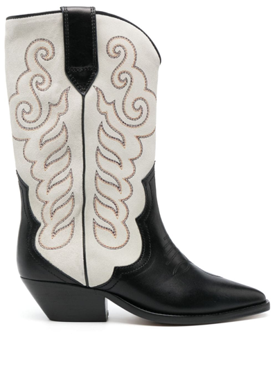 Isabel Marant Duerto Embroidered Suede Cowboy Boots In Beige