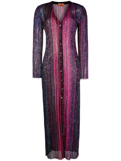 Missoni Sequin-embellished Striped Maxi Dress In 紫色