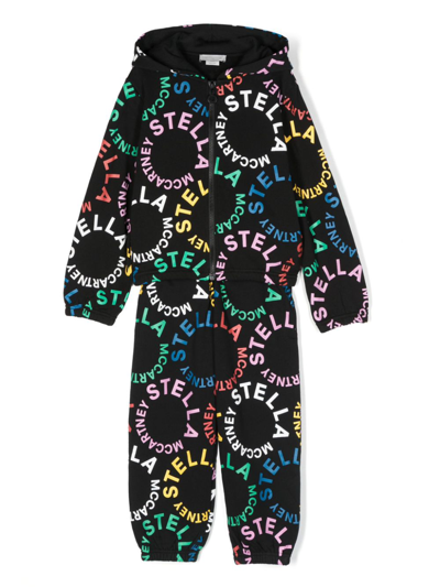 Stella Mccartney Kids Girls Black Cotton Logo Tracksuit In Multicoloured