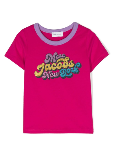Marc Jacobs Kids' Glitter Logo-print T-shirt In Pink