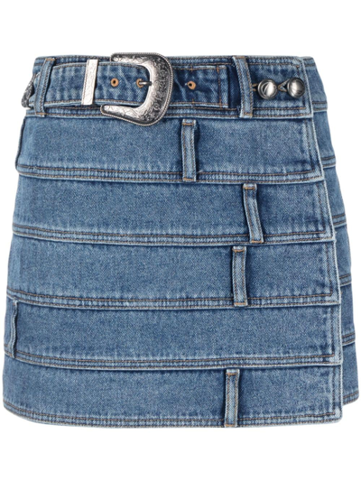 Andersson Bell Dua Light Blue Mini-skirt With Multi-waist Effect And Belt In Cotton Denim Woman