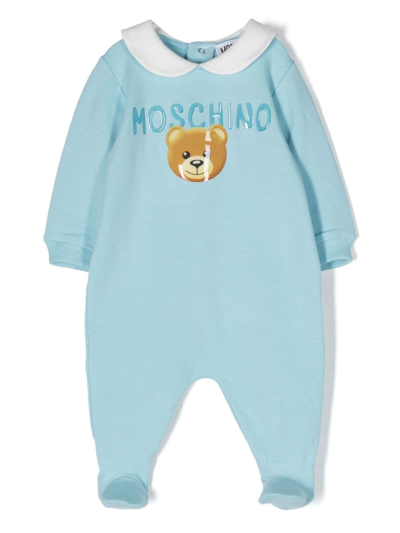Moschino Babies' Logo-embossed Stretch-cotton Pyjama In 蓝色