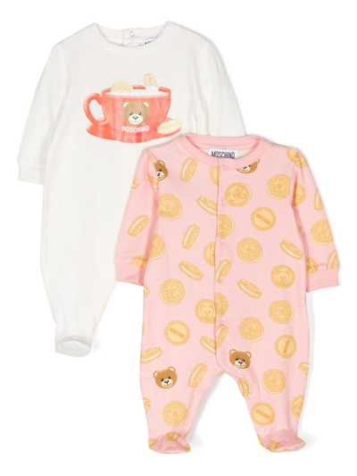 Moschino Graphic-print Stretch-cotton Babygrow (set Of Two) In 白色