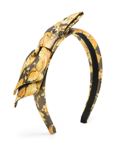 Versace Barocco-print Bow-detail Headband In 黑色