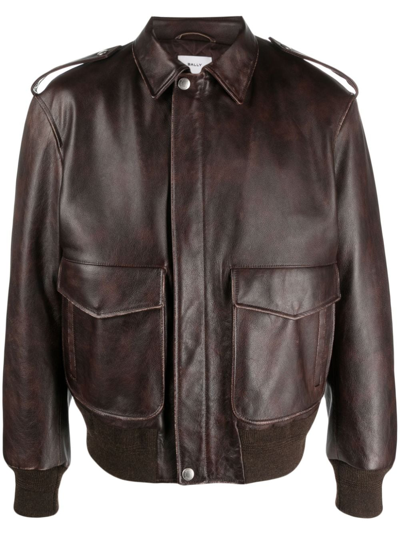 Bally Bomber Jacket In Brown Leather In 褐色