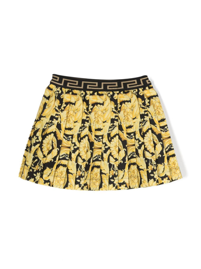 Versace Babies' Gonna Baroque-print Pleated Skirt In 黑色
