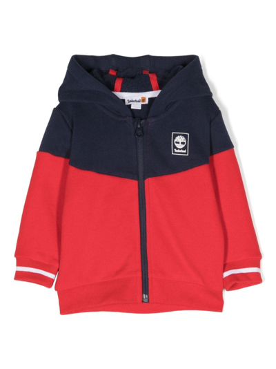 Timberland Babies' Logo-embroidered Terry-cloth Cardigan In Blue