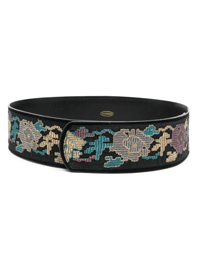 Pre-owned Missoni 1990s Embroidered-motif Waist Belt In Black