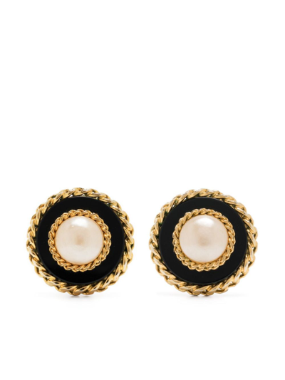 Pre-owned Chanel 1986 Faux-pearl Clip-on Earrings In Gold