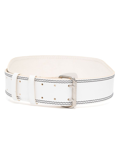 Pre-owned Gianfranco Ferre 1990s Stitched Buckled Belt In White