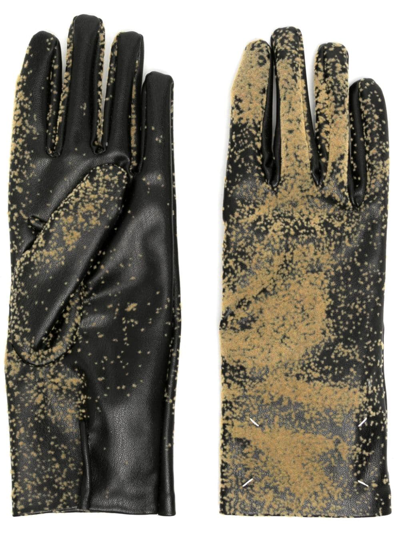 Maison Margiela Paint-splatter Faux-leather Gloves In Yellow