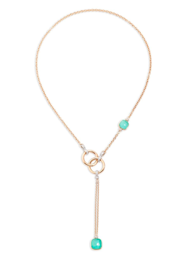 Pomellato 18k White & Rose Gold Sky Blue Topaz And Diamond Y Necklace, 21