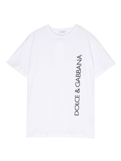 Dolce & Gabbana Kids' Logo-print Cotton T-shirt In Bianco