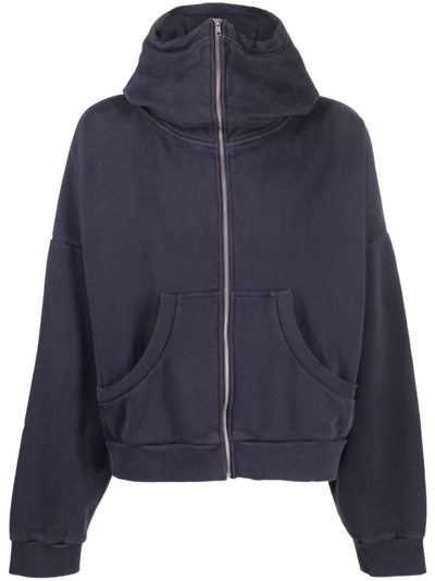 Entire Studios Washed Cotton Full-zip Hoodie In Blue