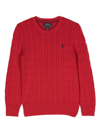 Ralph Lauren Kids' Logo-embroidered Cable-knit Jumper In Red