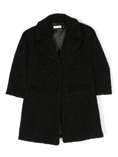 Monnalisa Kids' Faux-shearling Single-breasted Coat In Black