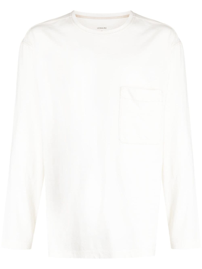 Lemaire Patch-pocket Cotton Long-sleeve T-shirt In Cream
