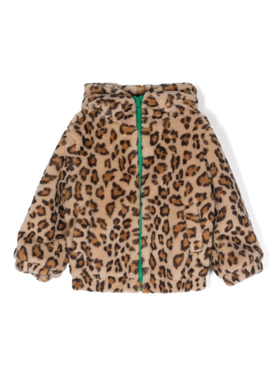 Monnalisa Kids' Leopard Print Faux Fur Jacket In Beige