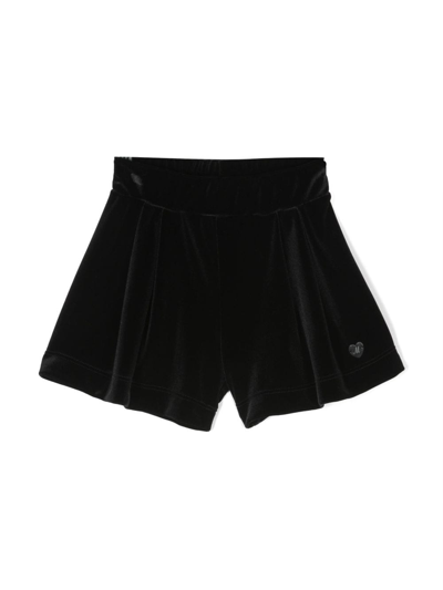 Monnalisa Kids' Logo-plaque Pleated Velvet Shorts In Black