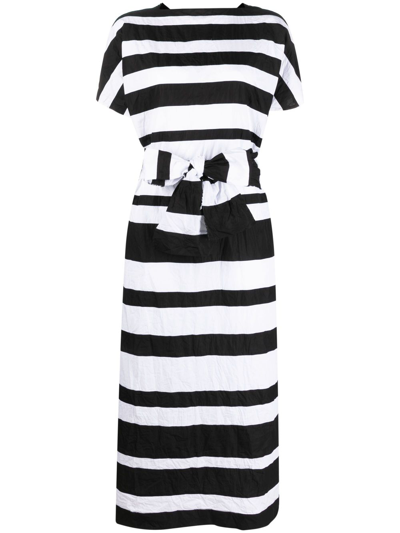 Daniela Gregis Crinkled-effect Striped Midi Dress In Black