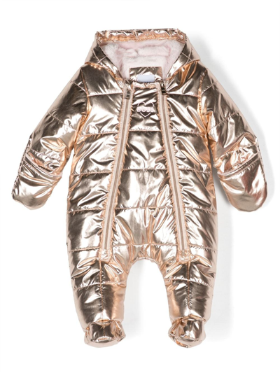 Bosswear Babies' Logo-print Hooded Foil Snowsuit In Gold