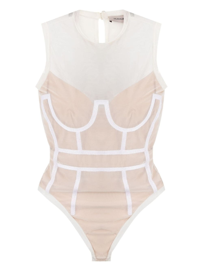 Murmur Cage Lined Bodysuit In White