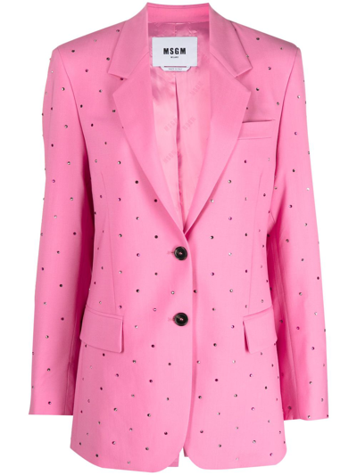 Msgm Crystal-embellished Single-breasted Blazer In Pink