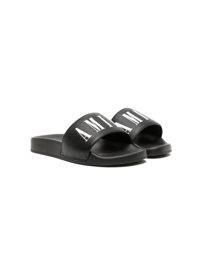 Amiri Kids' Logo Print Rubber Slide Sandals In Black