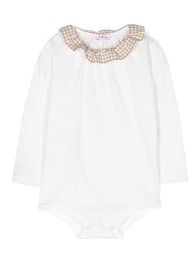 Il Gufo Babies' Gingham Ruffle-collar Body In White