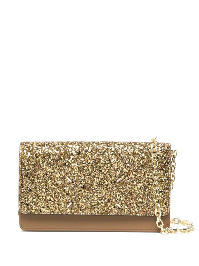 Maison Margiela Glitter Leather Wallet-on-chain In Gold