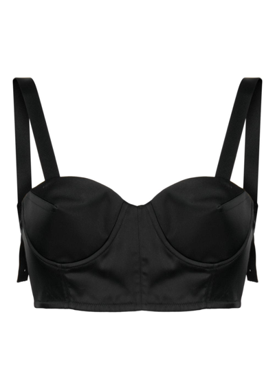 Maison Margiela Cropped Satin Bustier Blouse In Black