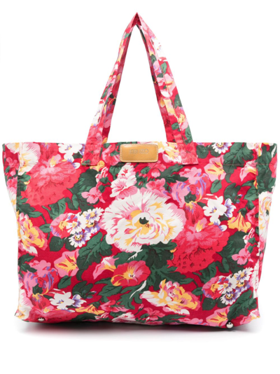 Pre-owned Kenzo 1980s Large Floral Open-top Shopper Bag In Pink