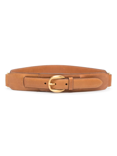 Pre-owned Gucci 2000s Leather Buckle Belt In Brown