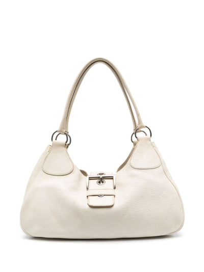 Pre-owned Prada 2000s Buckled-strap Rolled Handles Handbag In White