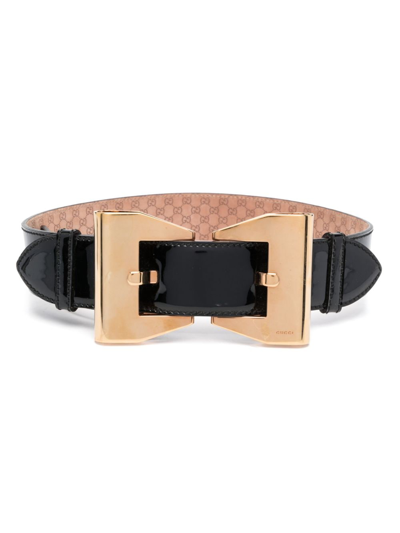 Pre-owned Gucci 2010 Double-buckle Patent-finish Belt In Black