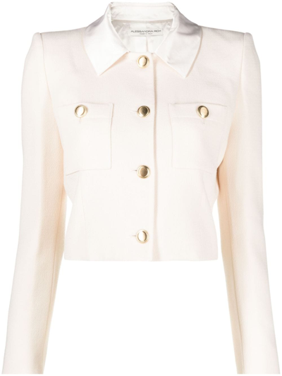 Alessandra Rich Cropped Virgin Wool Jacket In Neutrals