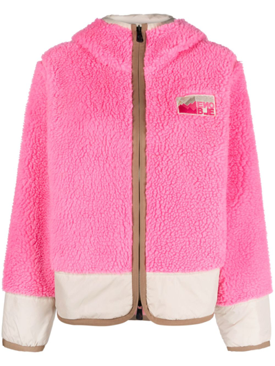 Moncler Logo-patch Fleece Bomber Jacket In Pink