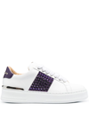 PHILIPP PLEIN CRYSTAL-EMBELLISHED LOW-TOP LEATHER SNEAKERS