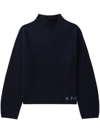 Apc Navy Turtleneck Sweater In Wool In Blue