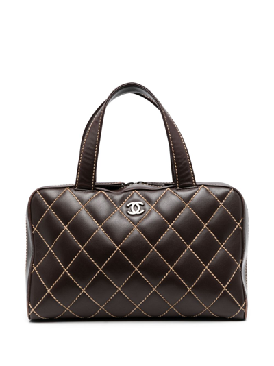 Pre-owned Chanel 2000-2002 Wild Stitch Cc Plaque Handbag In Brown