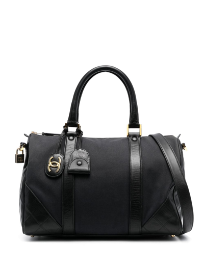 Pre-owned Chanel 1989-1991 Logo Charm Two-way Bag In Black