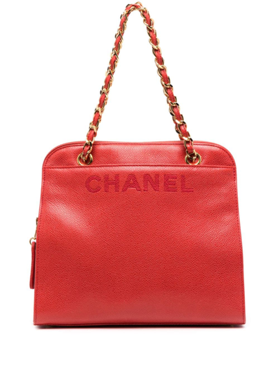 Pre-owned Chanel 1997-1999 Logo-debossed Shoulder Bag In Red