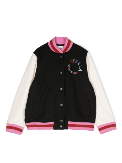 Stella Mccartney Kids' Circular Logo-embroidered Bomber Jacket In Black