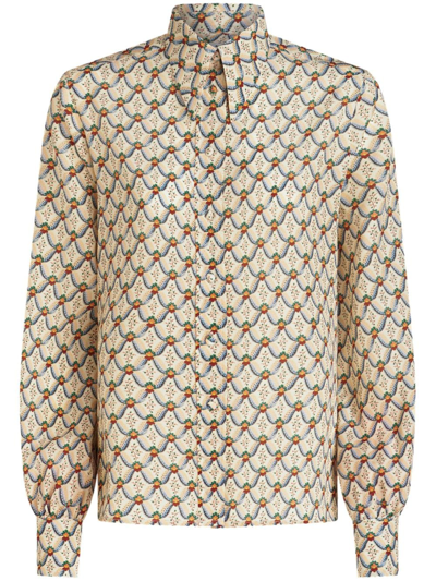 Etro Floral-print Silk Shirt In Neutrals