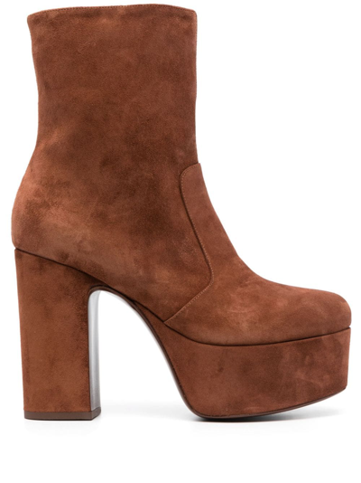 Casadei 130mm Suede Ankle Boots In Brown